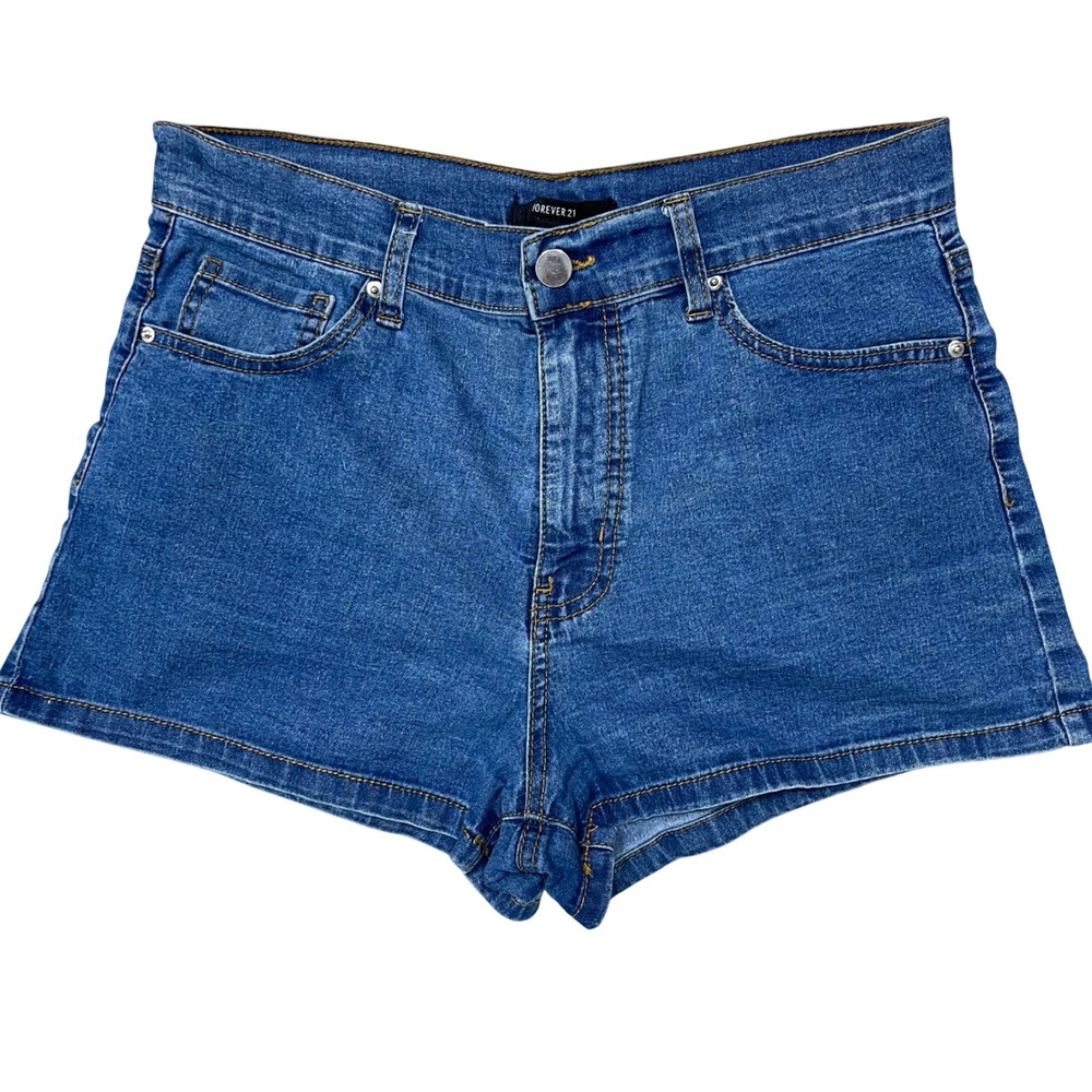 Forever 21 Womens Medium Wash Denim Jean Shorts Size 27 Blue High Rise Pocket